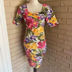 Express Tricot Vintage 90’s Mini Bodycon Dress Floral Print Stretch Size Large L